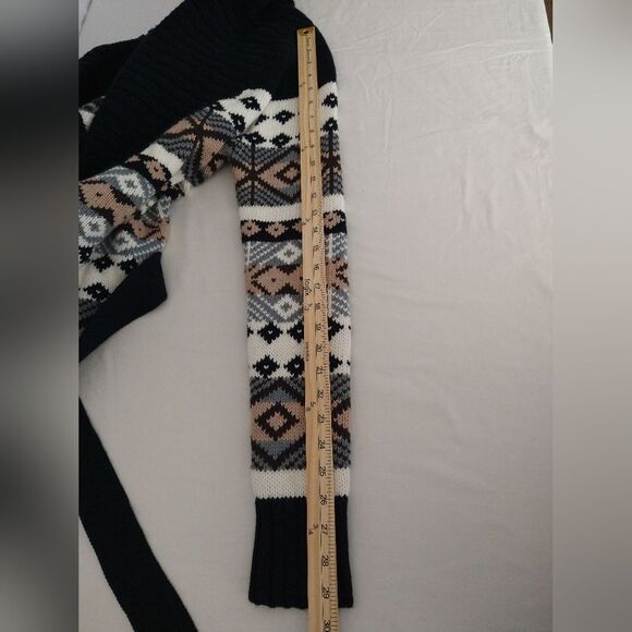 Old Navy Knit Cardigan Tan Black Aztec Southwest Cotton Lambs Wool Blend - Picture 4 of 10